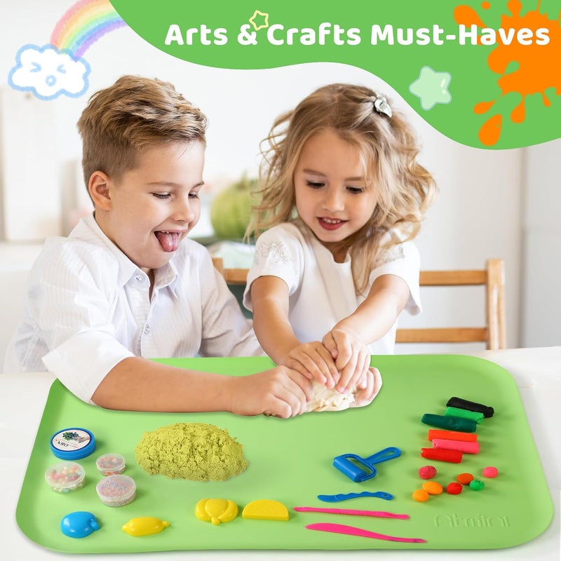 AtMini Store Silicone Craft Mats for Kids 24"x16"– with Raised Lip & Non-Slip | Reusable Silicone Art Mat for Play Sand, Painting, DIY Crafts | Durable Design (Green) - Image 5
